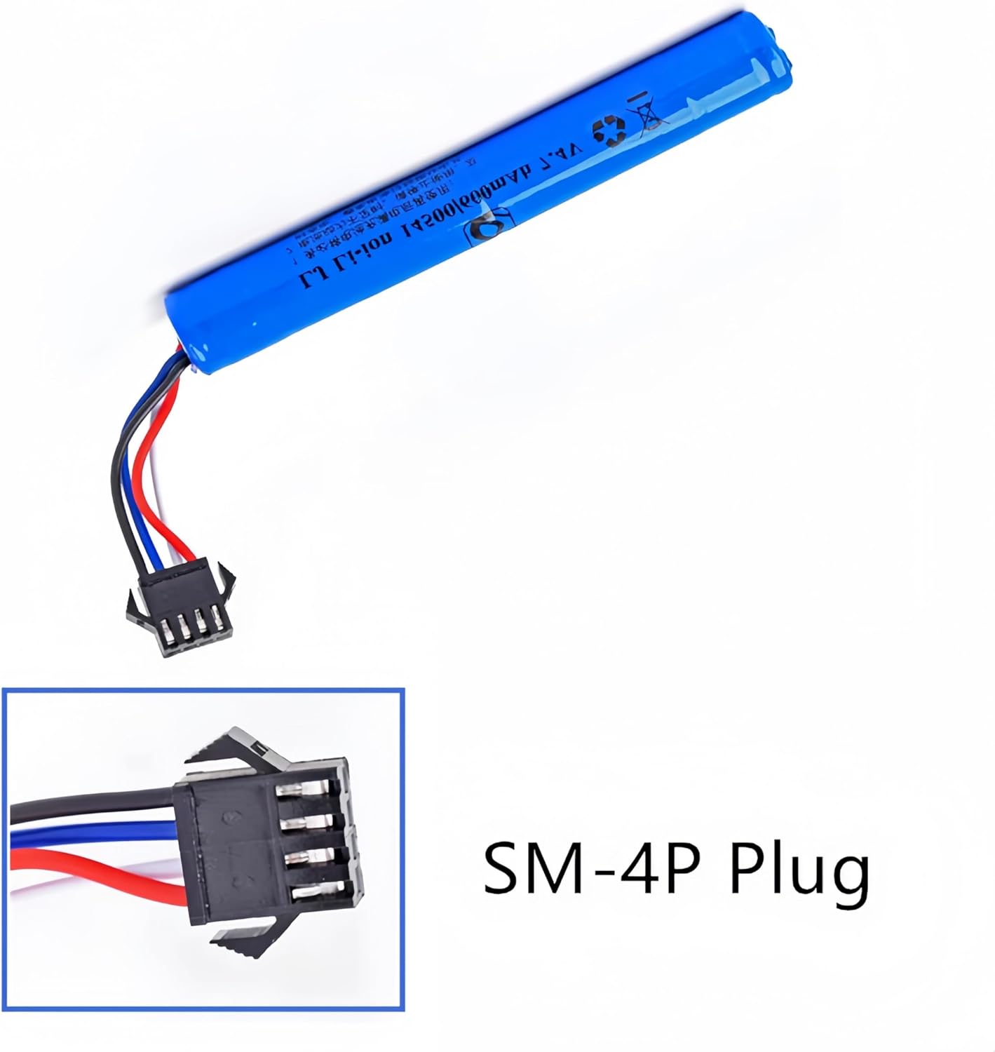 7.4V 600mAh Li-ion Battery by [Brand Name] - SM-4P Plug & USB Charger for Airsoft Guns & Gel Blasters