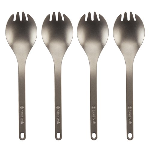 Snow Peak Titanium Sporks, Lightweight Titanium Cutlery for Camping & Hiking, Compact & Portable Utensil for Easy Packing, Durable Camping Cookware Accessories, 4 Pack
