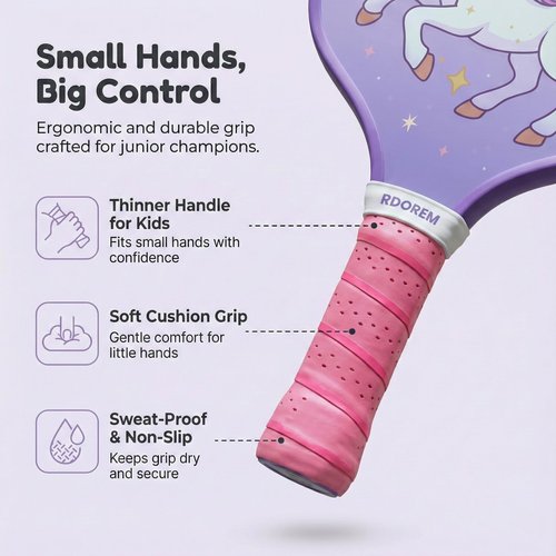 Kids Pickleball Paddle - Lightweight & Durable with Large Sweet Spot - Cute Pickleball Paddle Gift for Toddler & Youth Players - Purple Unicorn