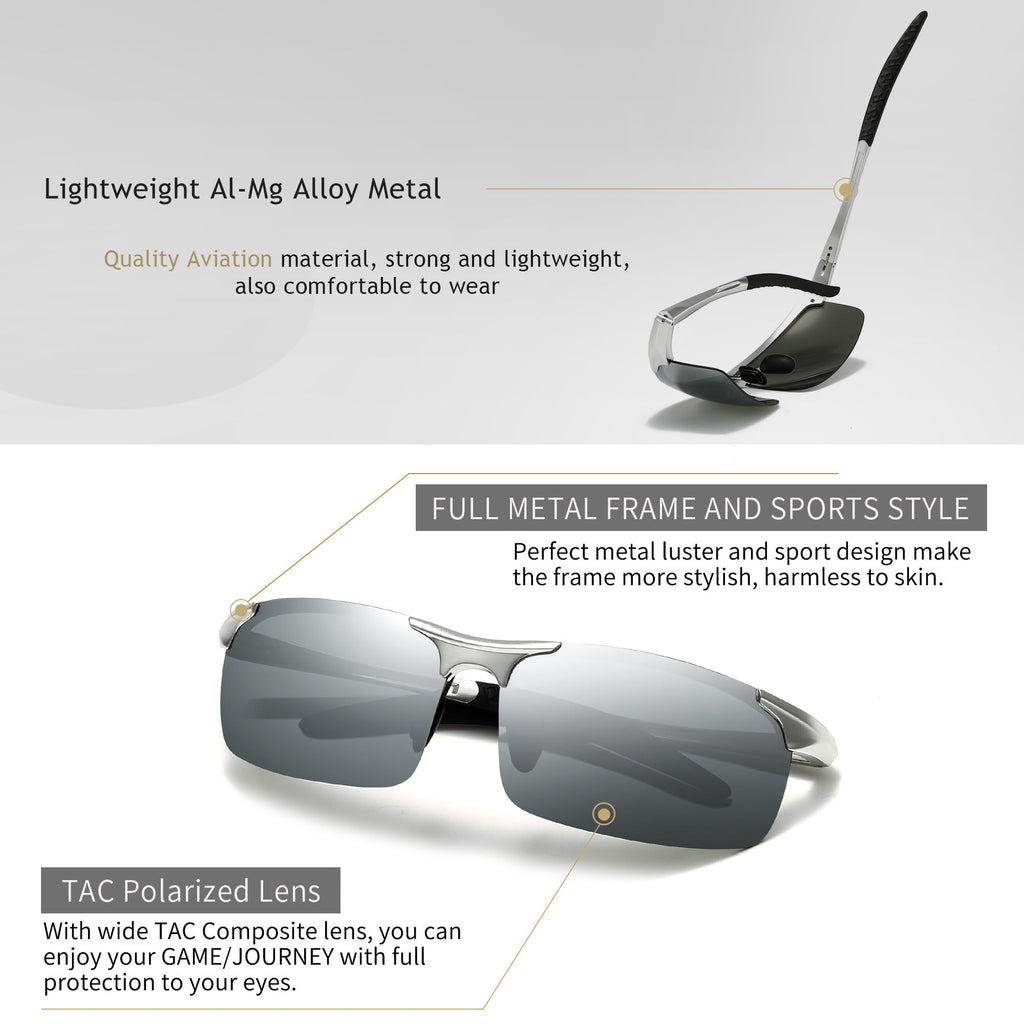 SUNGAIT Men's HD Polarized Sunglasses for Driving Fishing Cycling Running Metal Frame UV400 SGT177-YSY