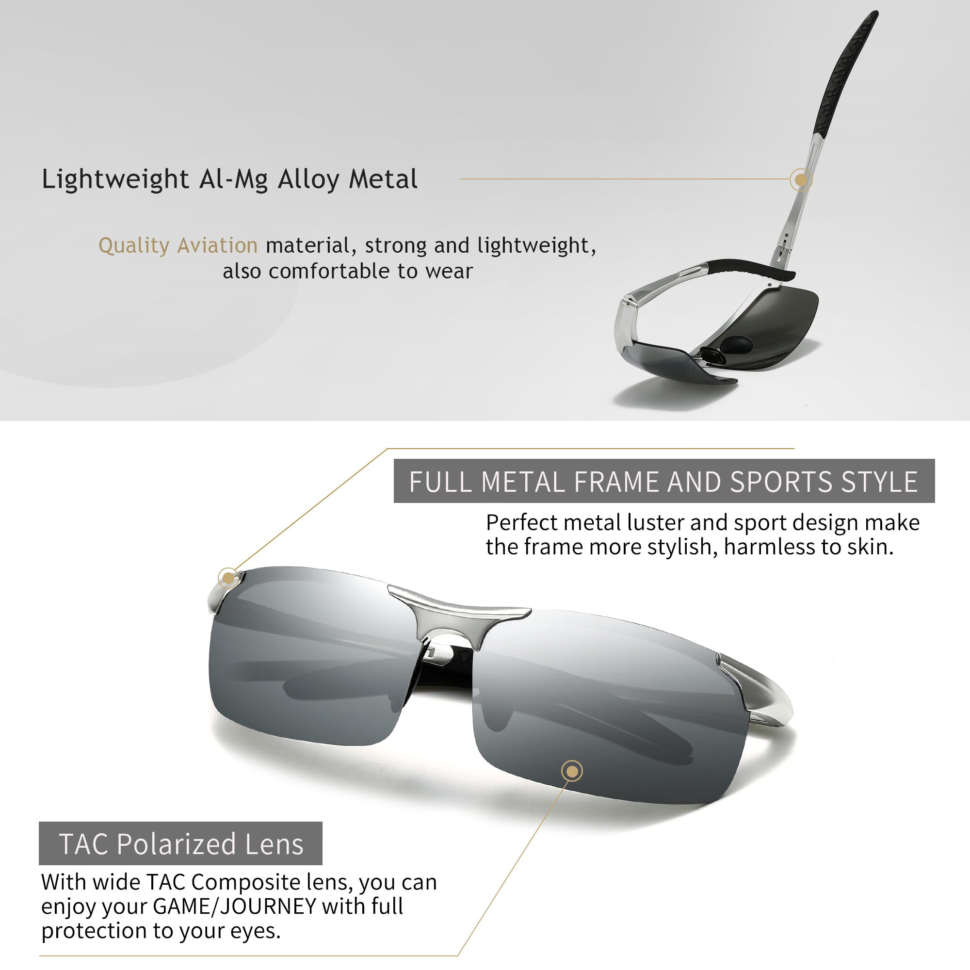 SUNGAIT Men's HD Polarized Sunglasses for Driving Fishing Cycling Running Metal Frame UV400 SGT177-YSY
