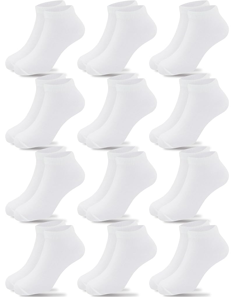 Duufin 12 Pairs White Kids Ankle Socks, Low Cut Unisex 10-15 Years - Variation White+10-15 Years