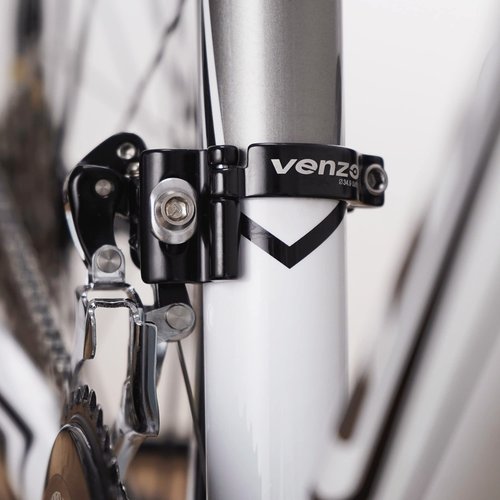 Venzo Bike Adjustable Braze-On Front Derailleur Adapter Clamp for MTB Road Bicycles - Compatible with Shimano Sram - Black 31.8mm