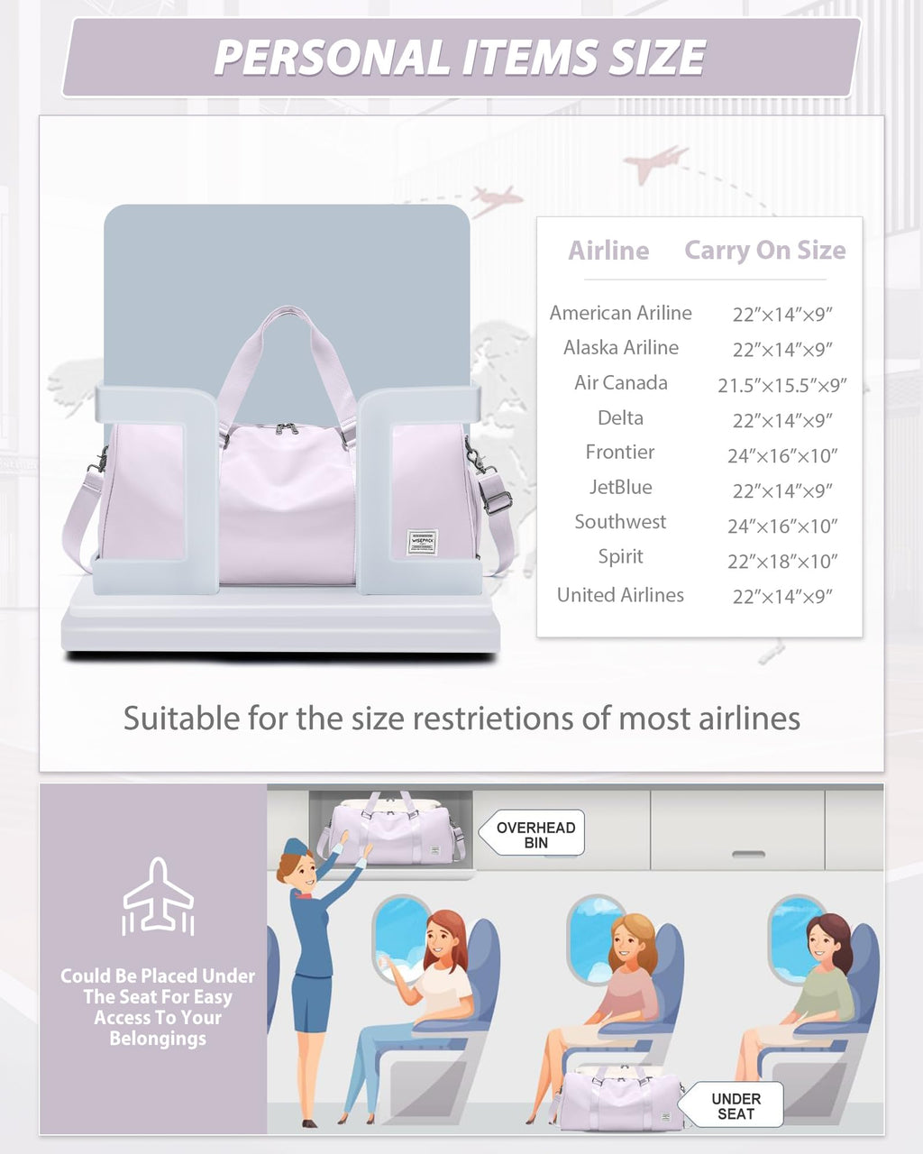 Travel Duffle Bag,Weekender Overnight Bags for Women with Shoes Compartment,Tote Gym Bag Personal Item Carry On Bag for Travel Business Trips Sport Hospital Dance Purple