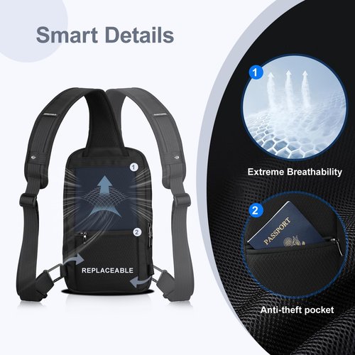 hk Sling Bag for Man, Waterproof Utility Crossbody Bag with Anti-theft Pocket for Men, Sling Backpack for Daily Commute, Work, College, 14 * 7.8 * 4.5 inches，Black