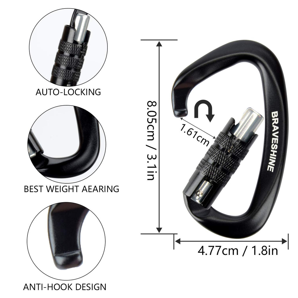 Heavy Duty Carabiner Clips 12KN Aluminum D Ring Double Locking Caribeaner Hooks