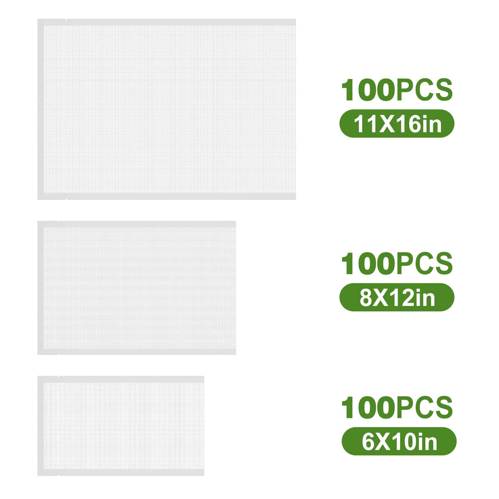 Moretoes 300pcs Vacuum Sealer Bags, 100 Gallon 11" x 16" and 100 Quart 8" x 12" and 100 Pint 6" x 10", BPA Free, Pre-cut Commercial Grade Vac Seal Meal Bags for Food Saver Storage, Meal Prep