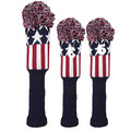 Golf Builder 3pcs/Set USA Stars and Stripes Knitted Golf Head Covers Sock Covers Pom Pom Covers for Driver Fairway Wood (Red)
