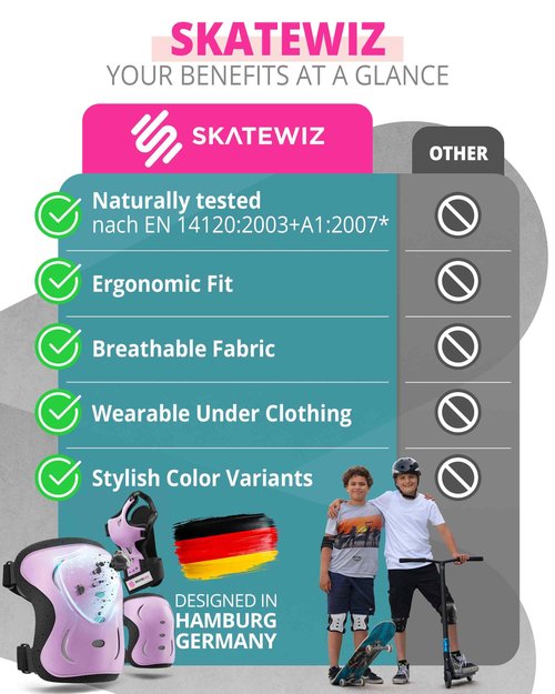 SKATEWIZ Knee and Elbow Pads Adult - Impact Size L Pink Black - Skating Protective Gear Adult - Wrist Guards for Skating Scooter Roller Skates Skateboard - Ice Skates Men