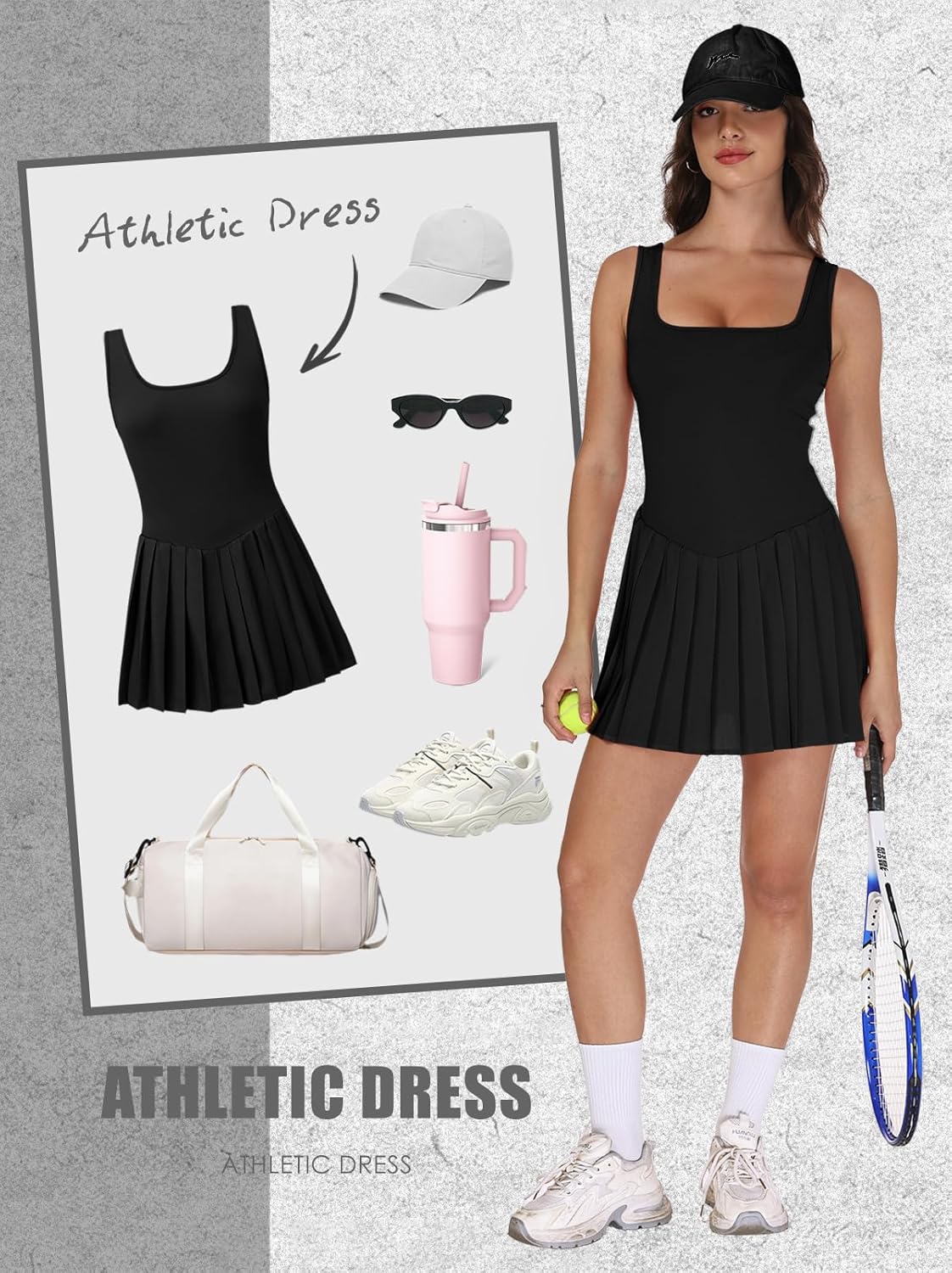 Skiennix Athletic Dress for Women - U Neck Tennis Dress with Built-In Shorts & Pockets, Sleeveless