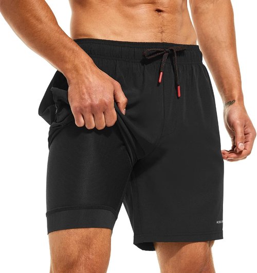HODOSPORTS Mens 7" Swim Trunks with Compression Liner S-6XL Quick Dry Swimming Shorts Zipper Pockets Swimsuits