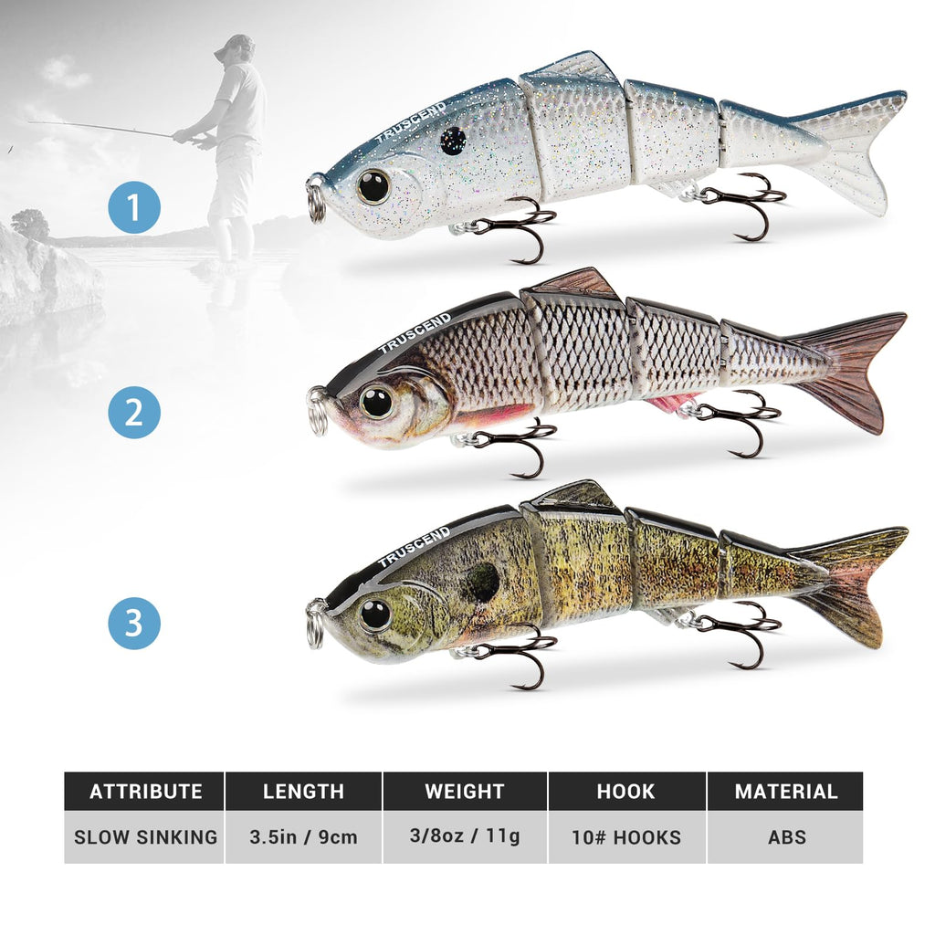 TRUSCEND Easy Catch Swimmax, Magic Noisy Turbulent Wiggling and Vibrating Actions for More Bites, Segmented Swimbait Jointed by Metal Hinge, Lifelike Fishing Lures for Relax Family Fishing