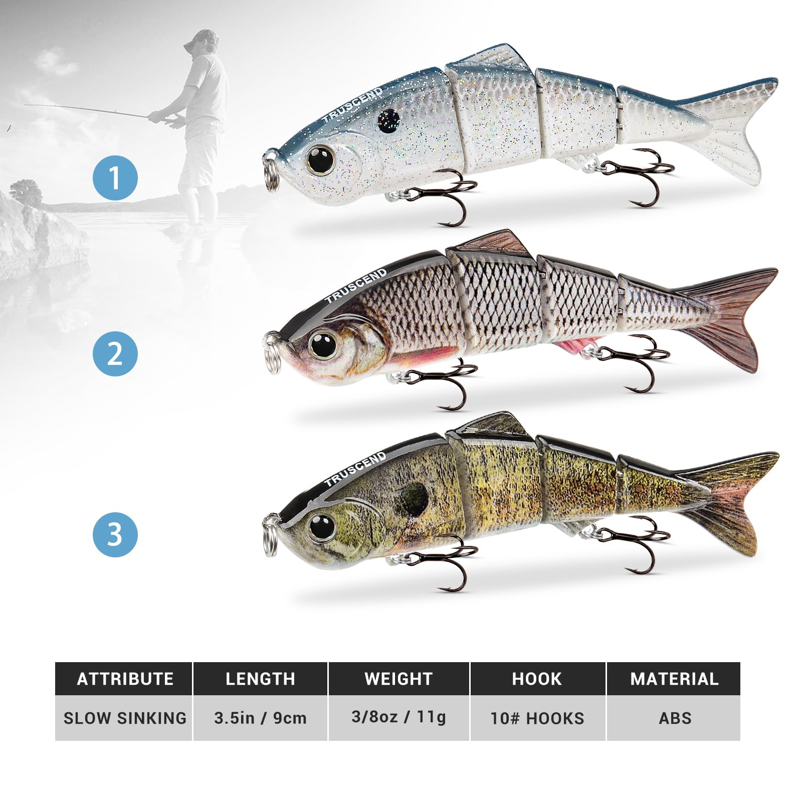 TRUSCEND Easy Catch Swimmax, Magic Noisy Turbulent Wiggling and Vibrating Actions for More Bites, Segmented Swimbait Jointed by Metal Hinge, Lifelike Fishing Lures for Relax Family Fishing