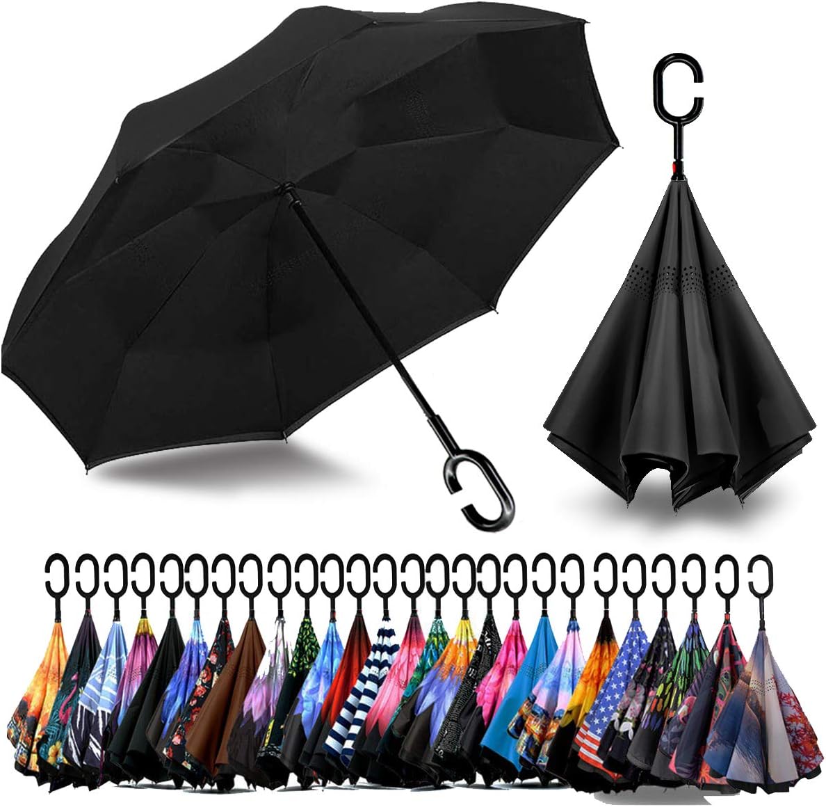 SIEPASA Inverted Reverse Umbrella - Extra Large Double Canopy, Windproof & Waterproof | 49/56 Inch