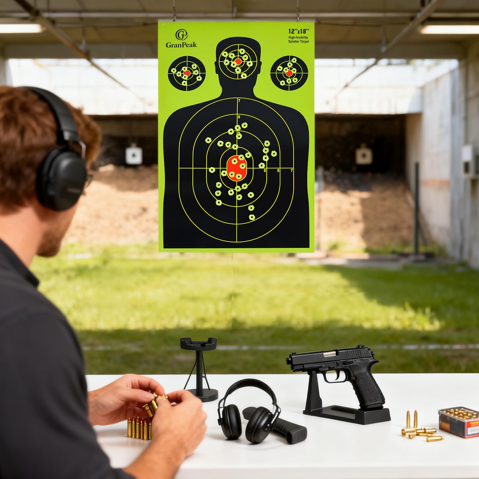 GranPeak 12 x18 inch, Silhouette Splatter Targets, Adhesive Shooting Targets, Shots Burst Bright Fluorescent Yellow, Great for All Firearms (25 Pack)