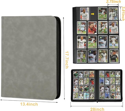GERMUN Trading Card Binder - 16 Pocket Premium Card Holder for 1000+ Cards | Marble Grey Double-Sided Album