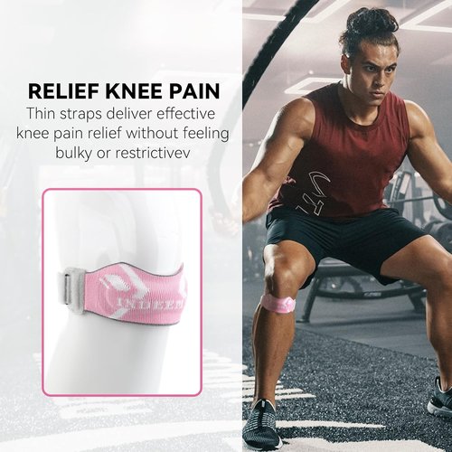 INDEEMAX Knee Brace - Patellar Tendon Support Strap for Pain Relief | 2 Pack, Pink