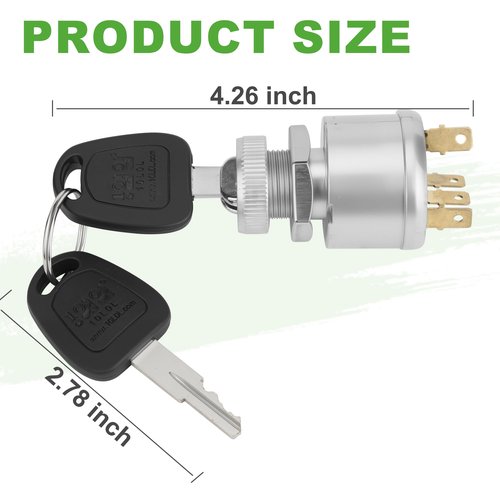 10L0L Golf Cart Ignition Switch for EZGO TXT Workhorse, ST, Shuttle, Medalist, Marathon 1981-Up Golf Cart, 3-Way 4-Terminal with 2 Standard Keys OEM 33639-G01 33639G03