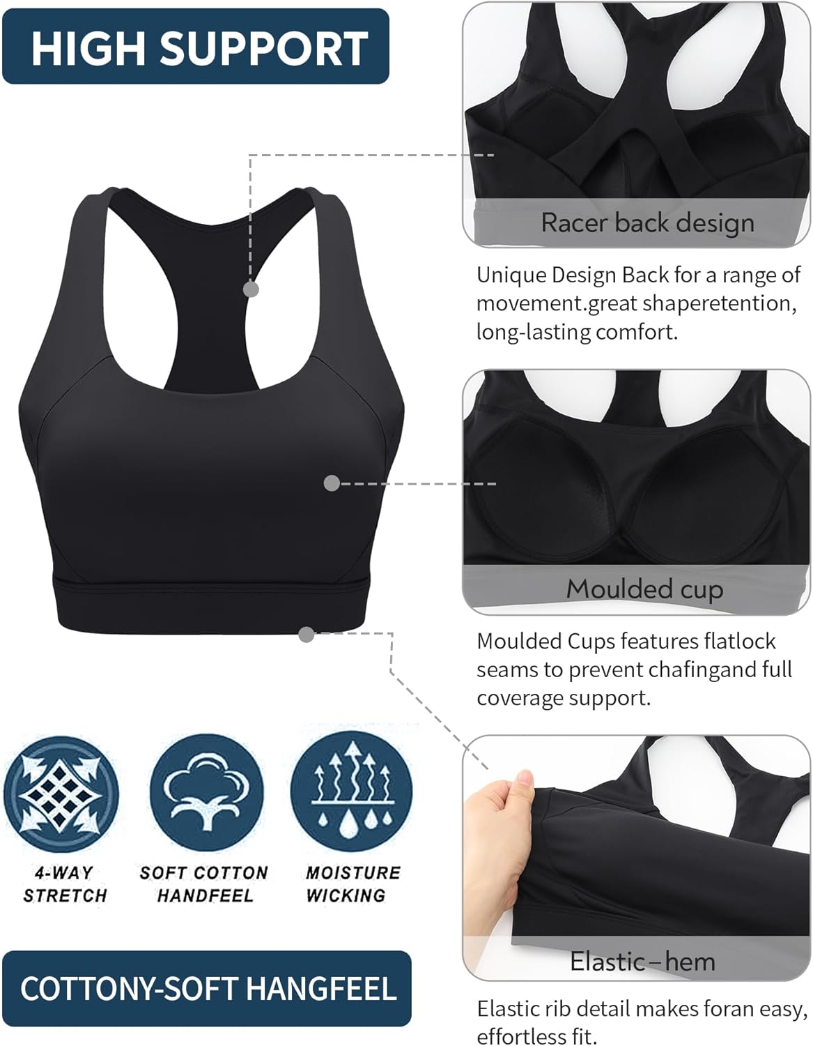 RUNNING GIRL Sports Bra - High Support Adjustable Straps | Molded Cup with Sewn-In Pads for Comfort