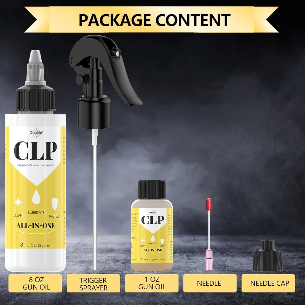 Qucship Gun Oil | Multi-Purpose Gun Cleaning Kit with 8 oz & 1 oz Needle Oiler - Ultimate Protection & Lubrication