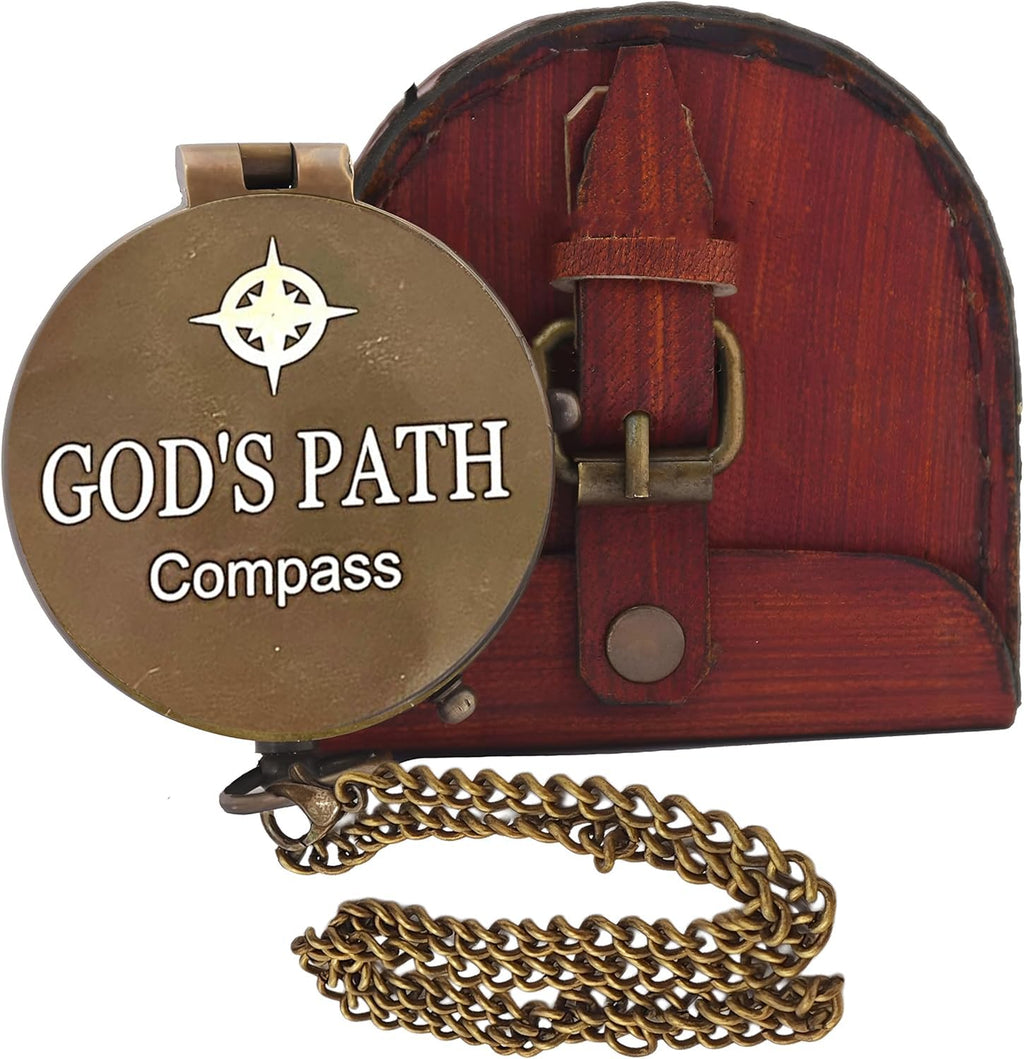 PSALM God's Path Compass - Engraved Working Handmade Antique Compass with Scripture - Religious, Christian, Catholic, Christening, First Communion, Confirmation Gifts for Teenage Men (Leather Box)