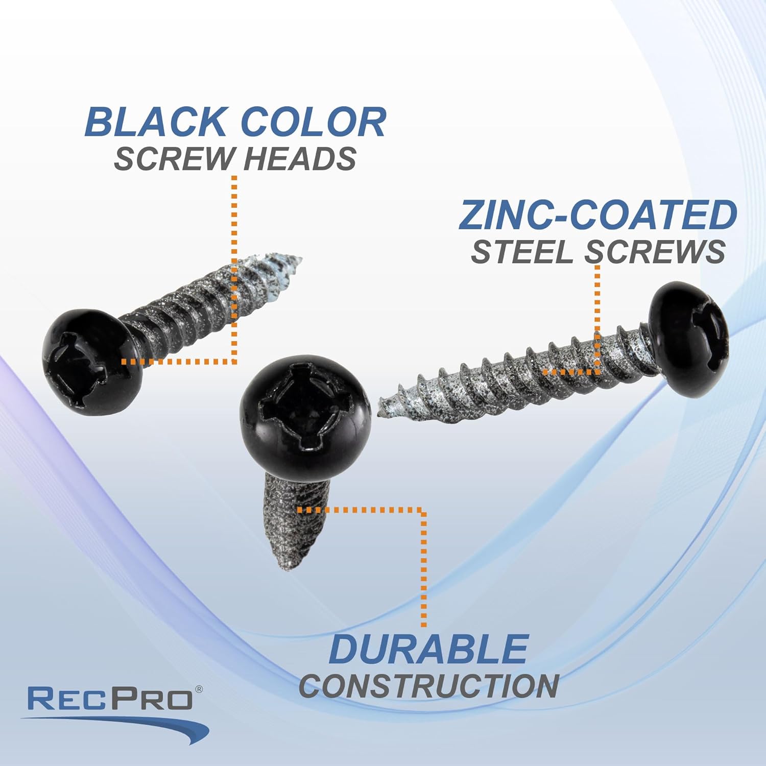 RecPro 8x1 Pan Head Metal RV Screws - Polar Black | Multi-Pack for Factory Finished Look (50 Count)