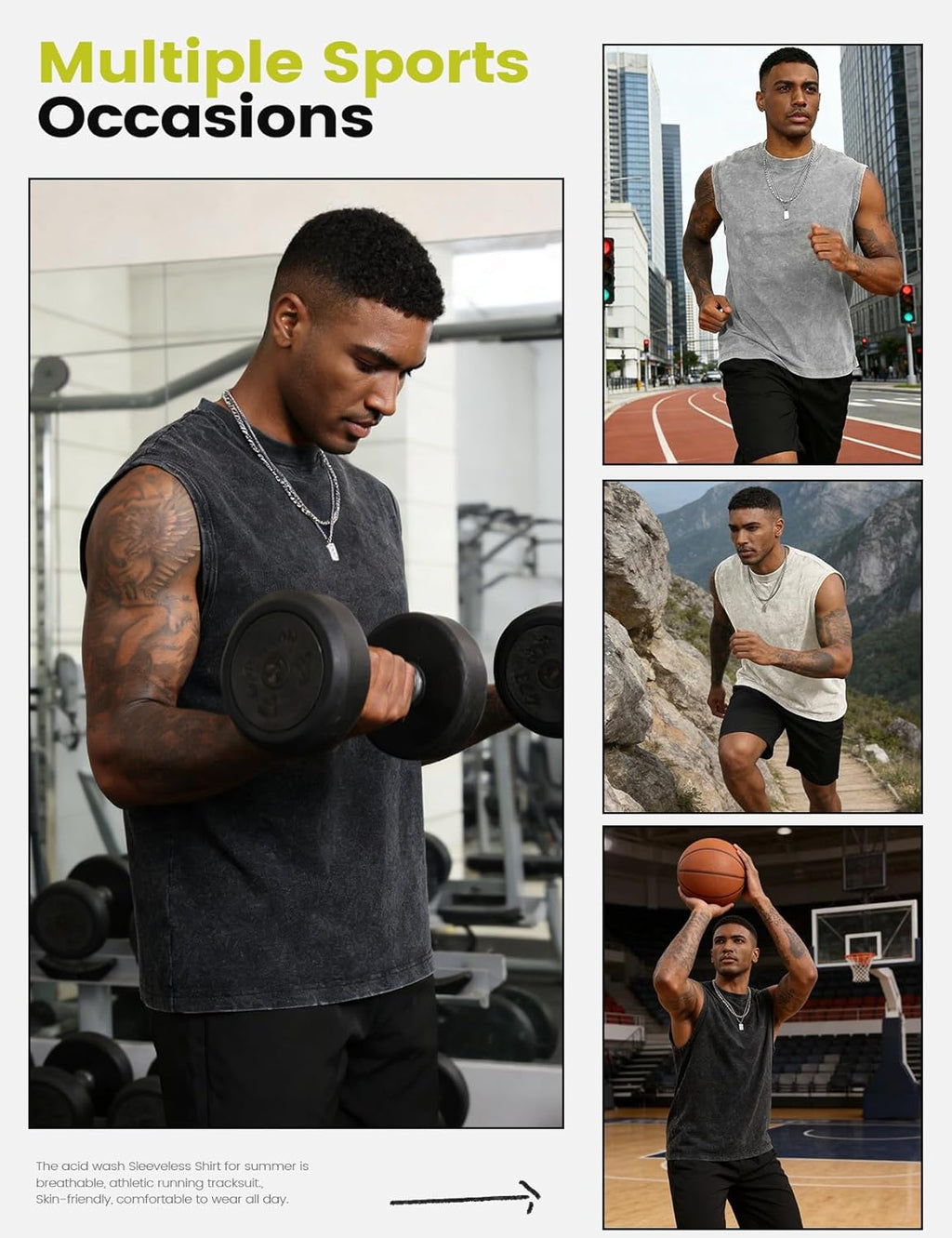 Yimoon Men's Tank Tops - Acid Wash Cotton Sleeveless Workout Tees | Loose Fit Gym Muscle Shirts
