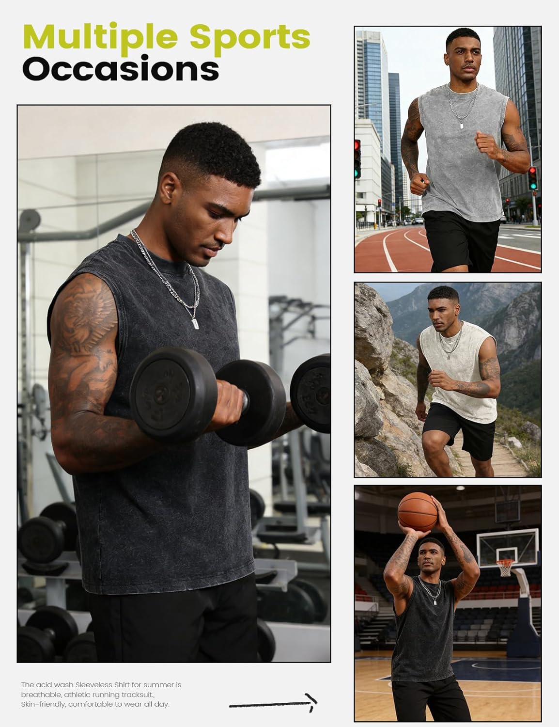 Yimoon Men's Tank Tops - Acid Wash Cotton Sleeveless Workout Tees | Loose Fit Gym Muscle Shirts