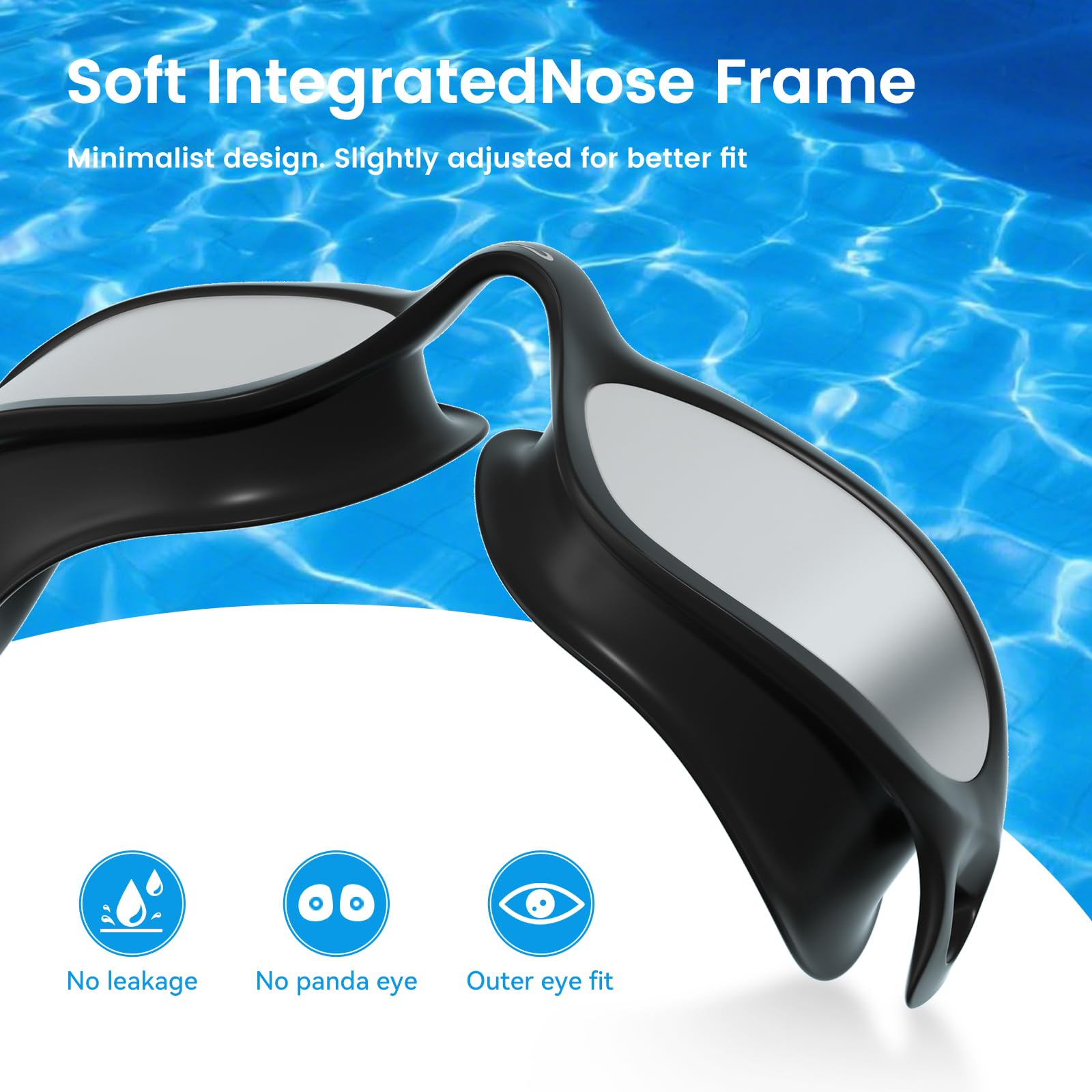COPOZZ Swim Goggles, Goggle Swimming Adult for Men And Women, Anti-Fog No Leakage UV Protection for Swim Goggles Adult Women(Silver Lens+Black Frame)