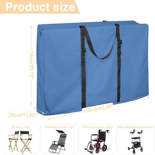 Folding Chair Storage Bag - Waterproof 600D Carry Bag with Double Zippers | Portable for Zero Gravity & Beach Chairs, 43” L x 11” W x 29” H (Blue)
