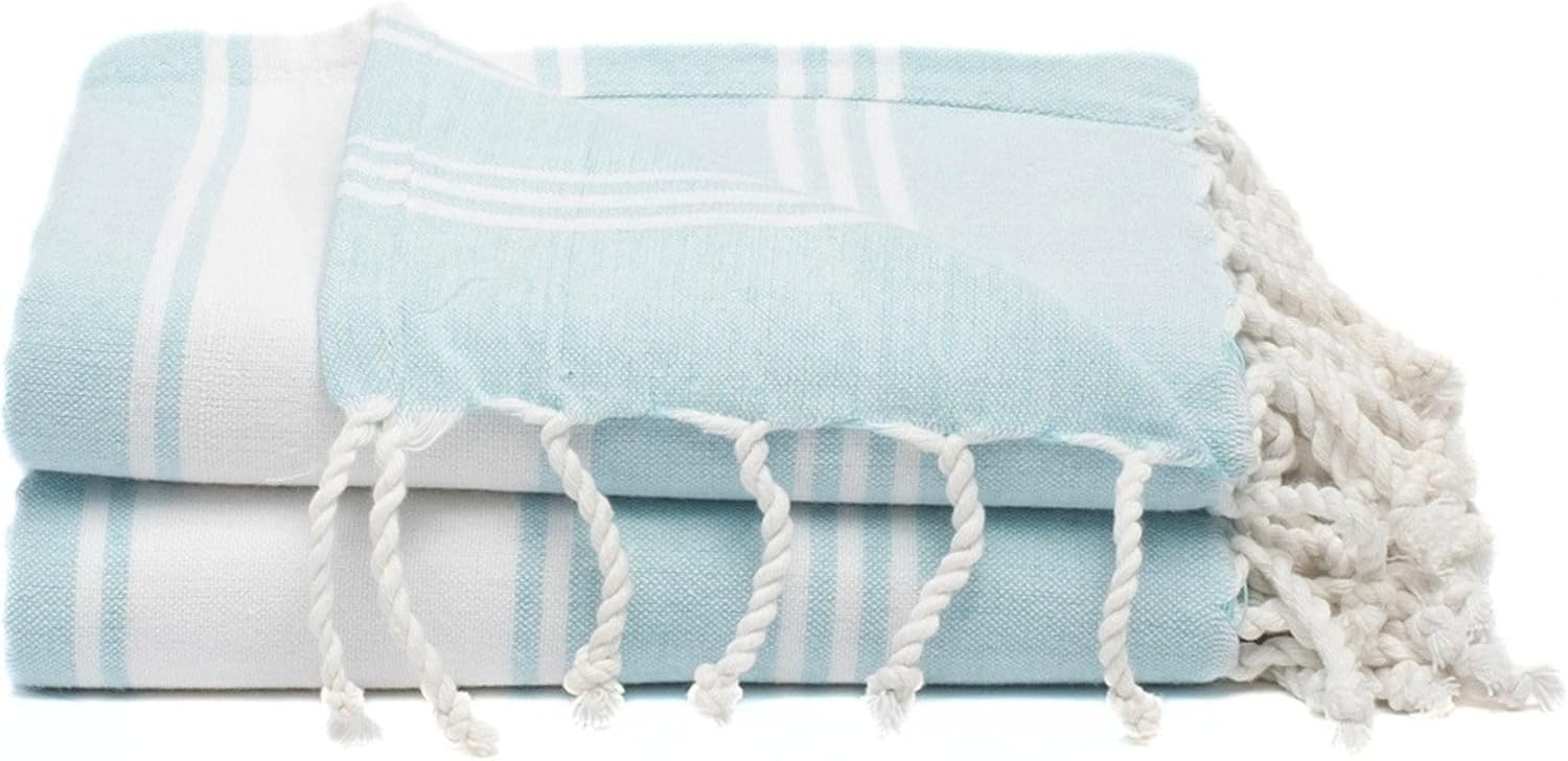 Skiennix Oversized Cotton Turkish Beach Towels - Quick Dry & Absorbent | Aqua Blue, 36"x72", 2 Pack