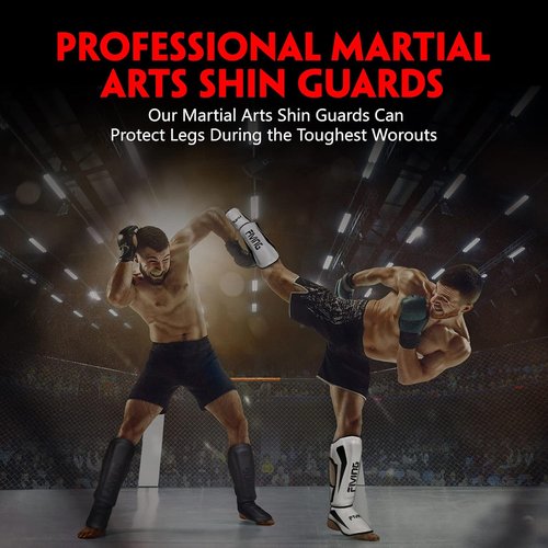 FIVING MMA Shin Guards - Padded Adjustable Muay Thai Leg Guards with Instep Protection | Durable Kickboxing Gear