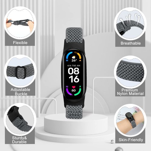 TumpCez Solo Loop Elastic Band Compatible With Xiaomi Mi Band 7 6 5 4 3/Amazfit Band 5 Straps, Adjustable Nylon Sport Replacement Wrist Strap for Women Men