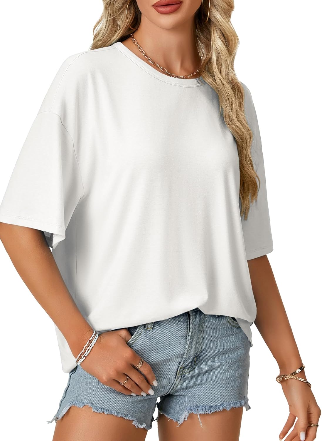 Rooscier Women's Open Back Workout Top - Oversized Backless Half Sleeve Y2K T-Shirt Blouse