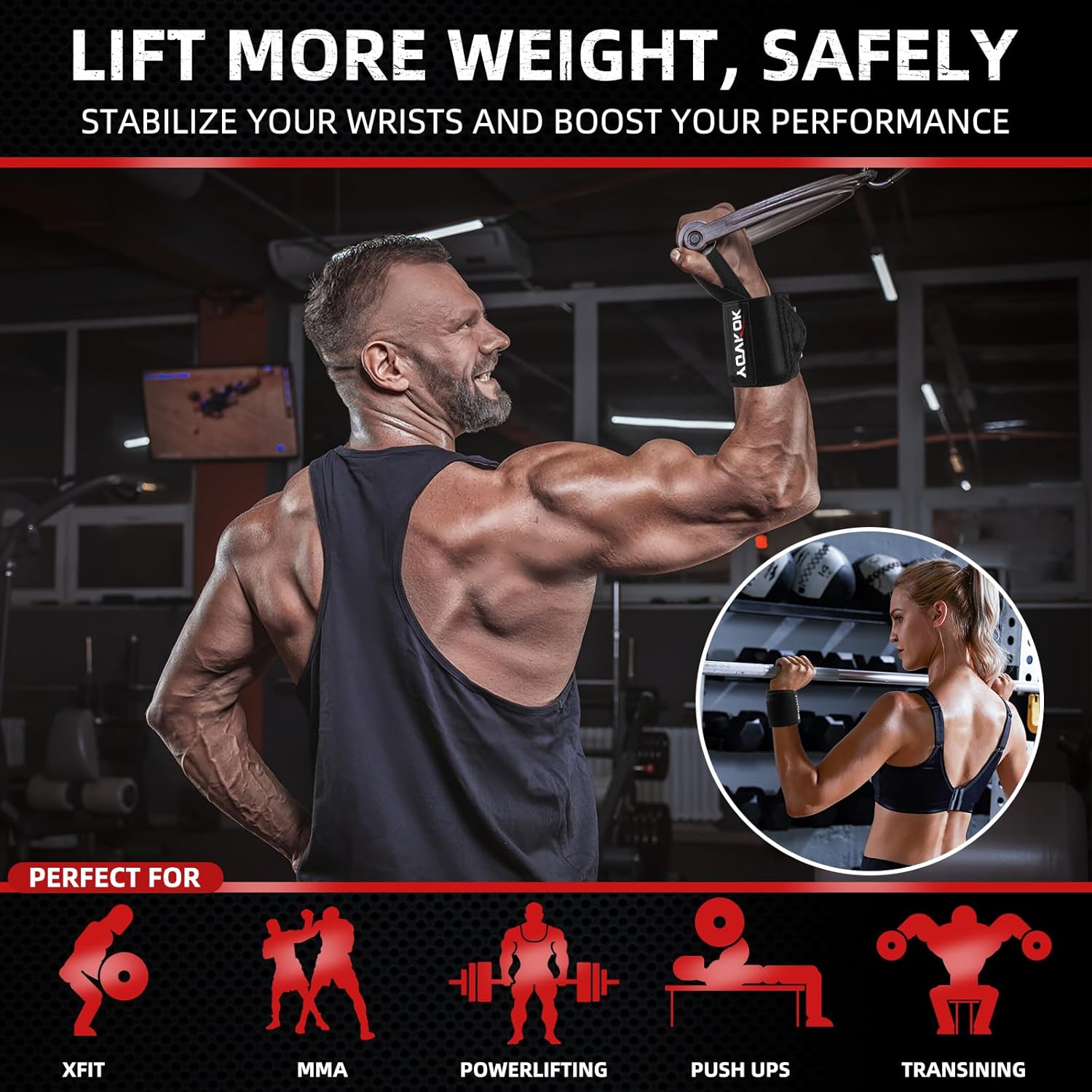 Skiennix Wrist Wraps - Adjustable Weightlifting Straps with Thumb Loops | Black Gym Support for Men & Women