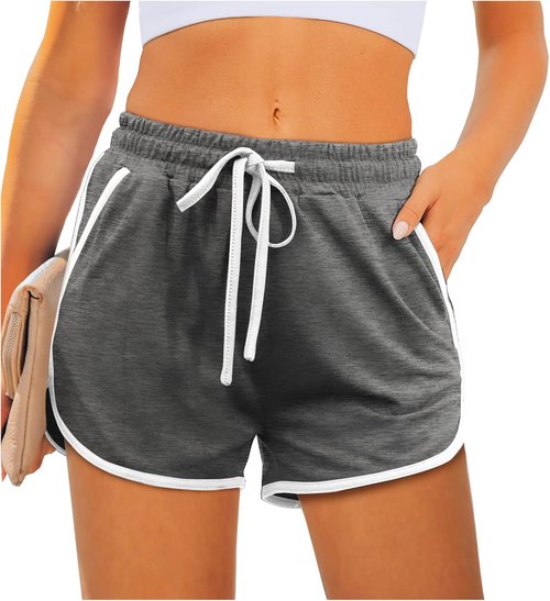 Aloodor Women's Athletic Shorts - Running Dolphin Style with Pockets & Adjustable Drawstring