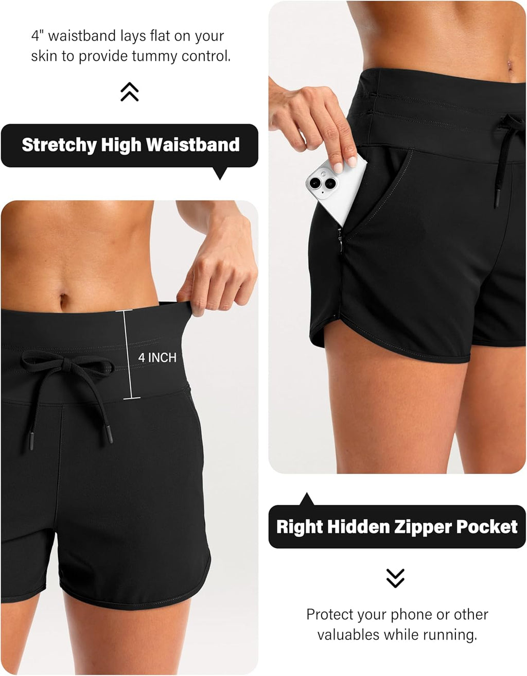 Soothfeel Women's Athletic Running Shorts - Quick Dry Gym Workout Shorts with Zipper Pocket | 3" Liner