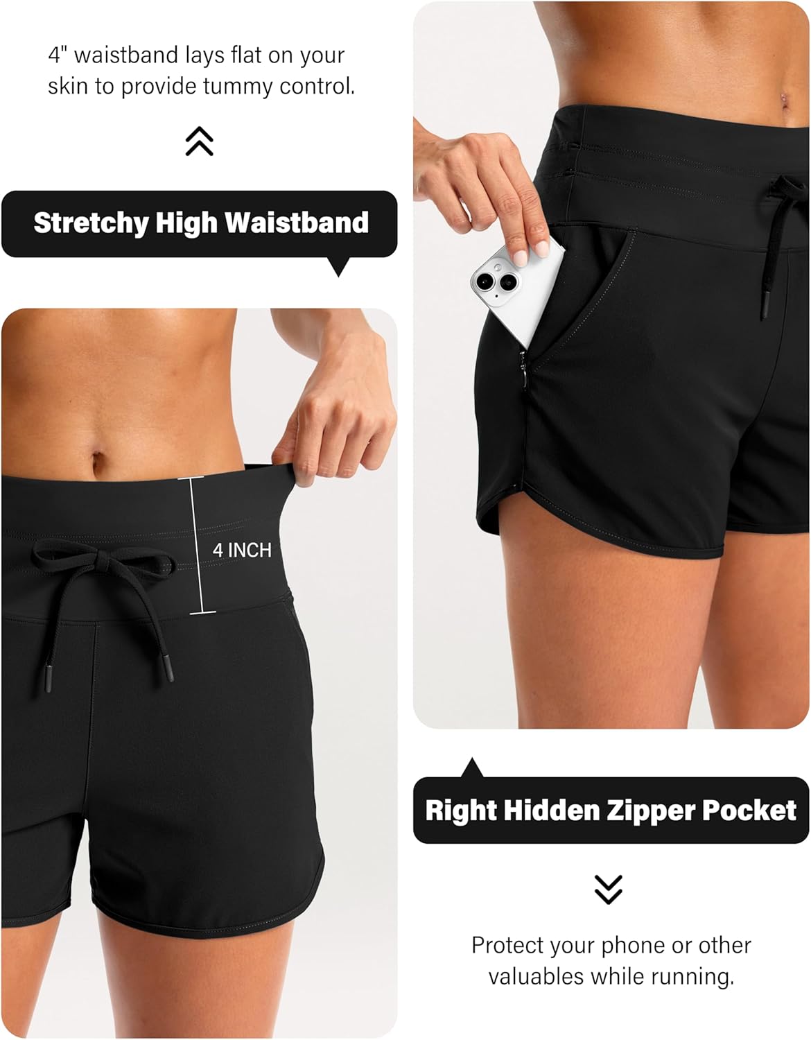 Soothfeel Women's Athletic Running Shorts - Quick Dry Gym Workout Shorts with Zipper Pocket | 3" Liner