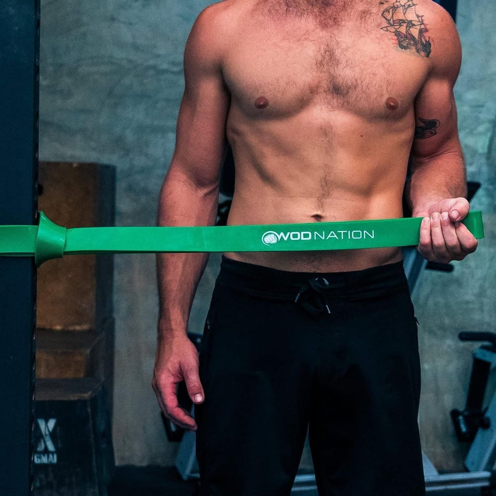 WOD Nation Pull-Up Assist Resistance Band - Assisted Pull-Up Training - Heavy Resistance Bands 50-125 - Stretch & Mobility with Green Stretch Strap - 41-Inch, Green, 50-125 lb
