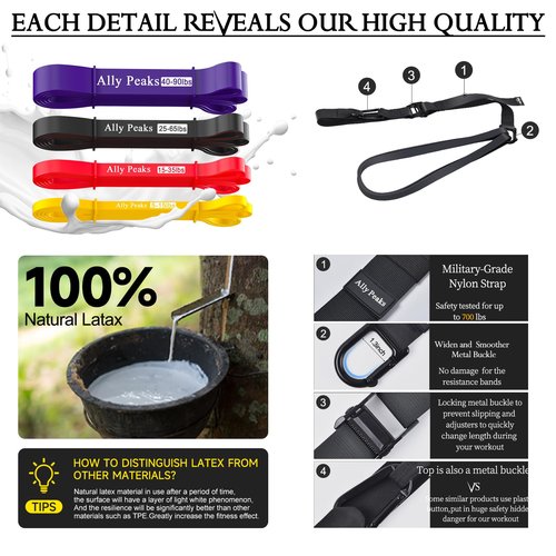 Ally Peaks Pull Up Assistance Bands，Heavy Duty Resistance Band for Pull Up Bar，Adjustable Weight/Size with Fabric Feet/Knee Rest Pull up bands,Up to 410lbs Assistance，resistance bands and assist bands