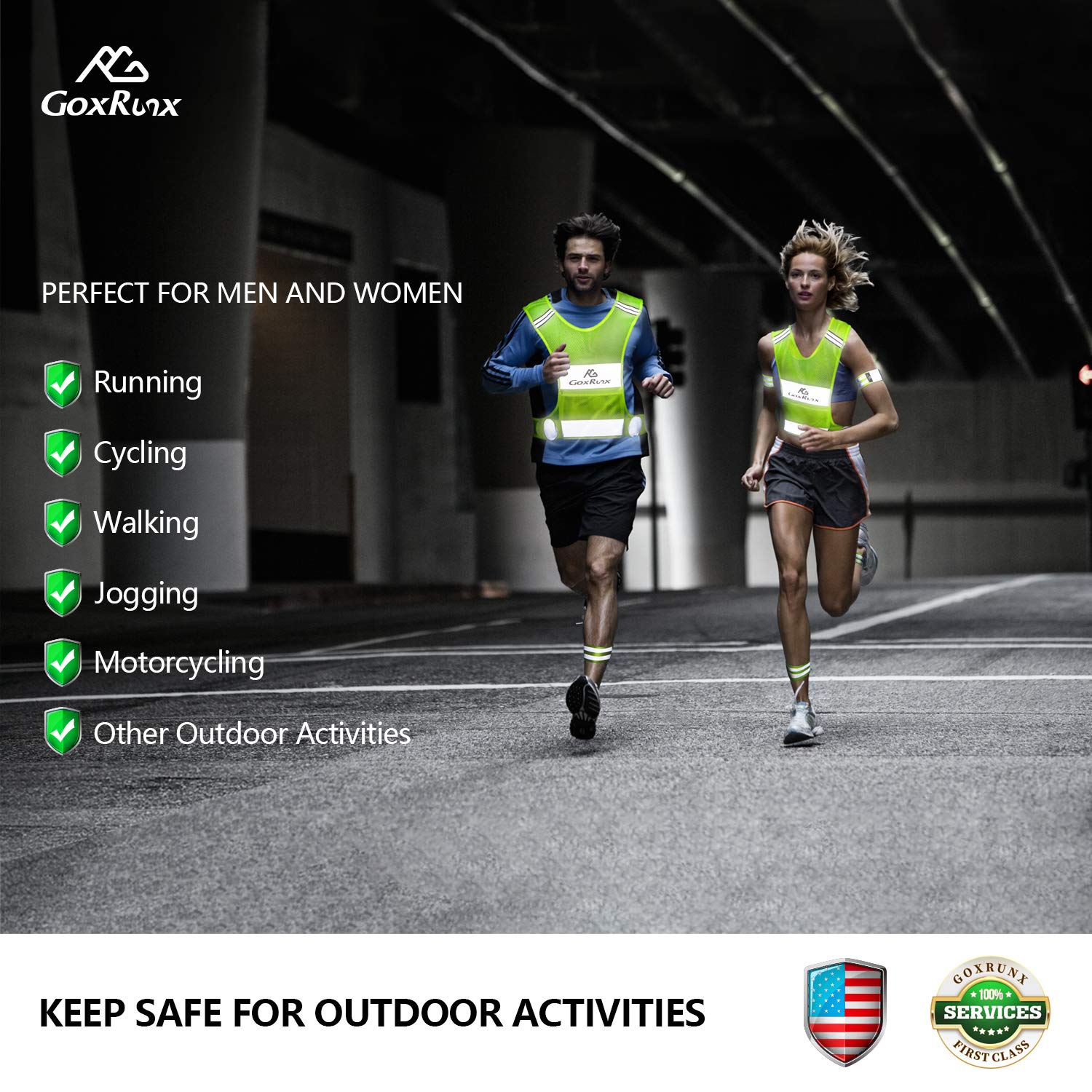 Reflective Vest Running Gear, Lightweight Motorcycle Cycling Reflective Vests with Large Pocket & Adjustable Waist for Women Men Running Safety Vest with Reflective Bands (Green, X-Large)