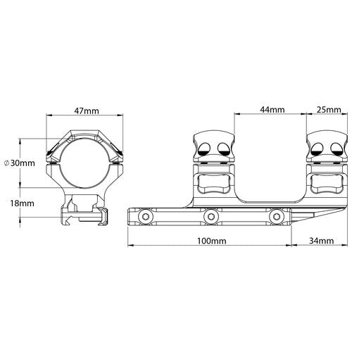 UTG ACCU-SYNC™ 30mm Medium Pro. 34mm Offset Pic. Rings, Blue