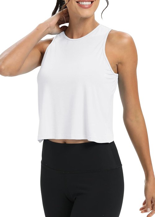 Mippo Workout Tops - Women's Cropped Open Back Sleeveless Tank for Gym & Yoga | Loose Fit Design
