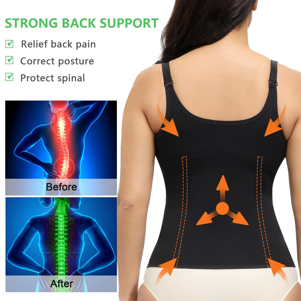 YADIFEN Waist Trainer Vest for Women,Zipper Corset Body Shaper for Tummy Control Neoprene Cincher Tank Top with Straps (Black-Fixed shoulder straps, L)