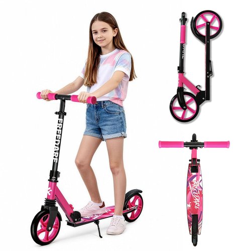 FREEDARE Kick Scooter for Kids Ages 8+, Foldable Kids Scooter with 2 Big 8-inch Wheels and 4-Level Adjustable Handlebar, Max Load 220 LBS, Pink