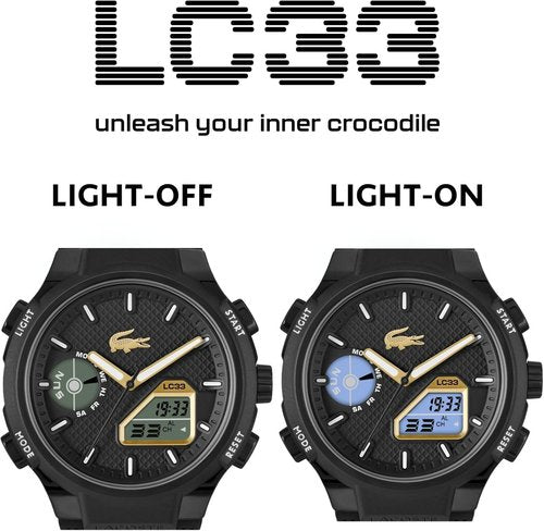Lacoste LC33 Men's Analog-Digital Watch - TR90 Case, World Clock & Stopwatch - Stylish 45mm Timepiece