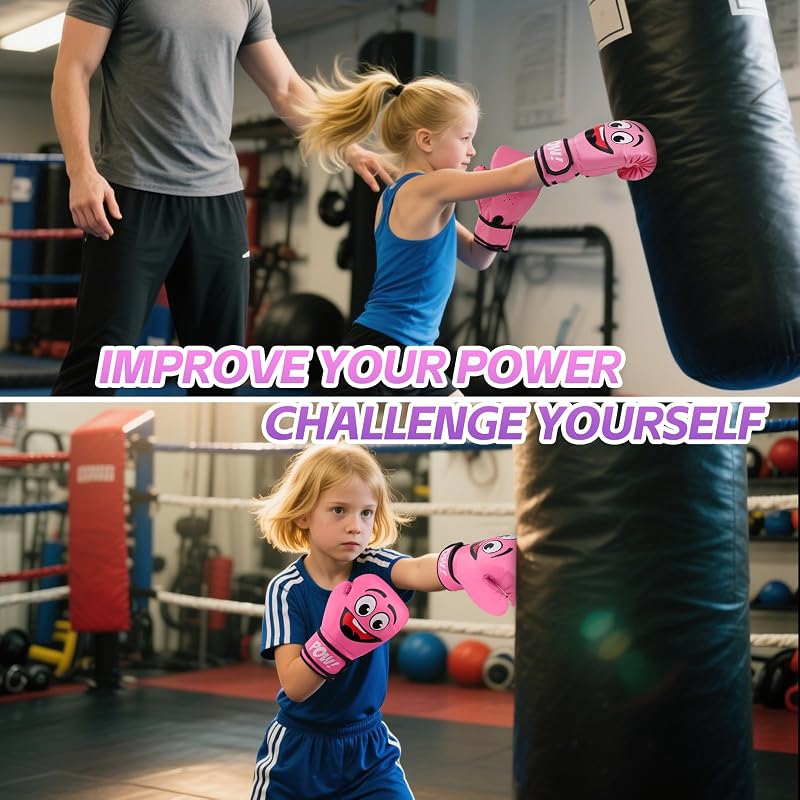 Pink Kids Boxing Gloves for 3-8 Years - Youth Boxing Training Sparring Gloves