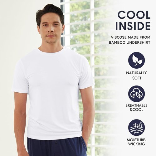 BAMBOO COOL Men's Moisture-Wicking Crewneck Undershirts - Breathable & Soft Tees, 6 Pack