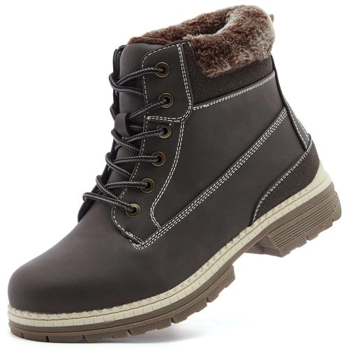 COTTIMO Women's Winter Snow Hiking Boots - Insulated Warm Work Boots for Women, Waterproof Non-Slip Fur-Lined Ankle Boots, Fashion Brown Lightweight Outdoor Shoes Size 9