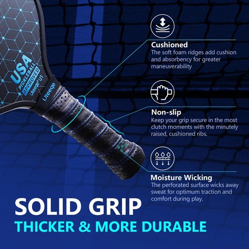 Uteeqe Pickleball Paddles Set of 2, Graphite, Thermoformed One-Mold, Semi-Textured for Extra Grit & Spin, Lightweight, USAPA Approved, Non-Slip, 4.25-Inch Grip, 4 Outdoor Balls & Carry Bag